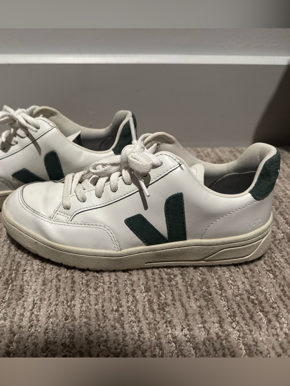 Veja Kids White Sneakers with Green V Accent